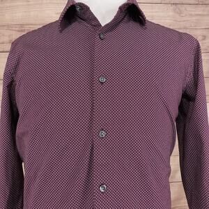 APT 9 Dress Shirt Mens L 16-16.5 34/35 Burgundy Slim Fit Stretch Premier Flex